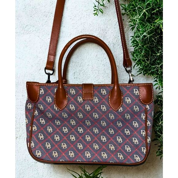Dooney & Bourke Monogram Canvas Leather Tote Shoulder Bag Crossbody - Picture 3 of 8
